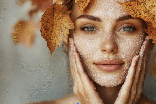 twarz kobiety, na głowie ma jesienne liście